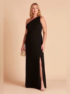 Birdy Grey One-Shoulder Black Maxi Dress with Side Slit with minor flaw